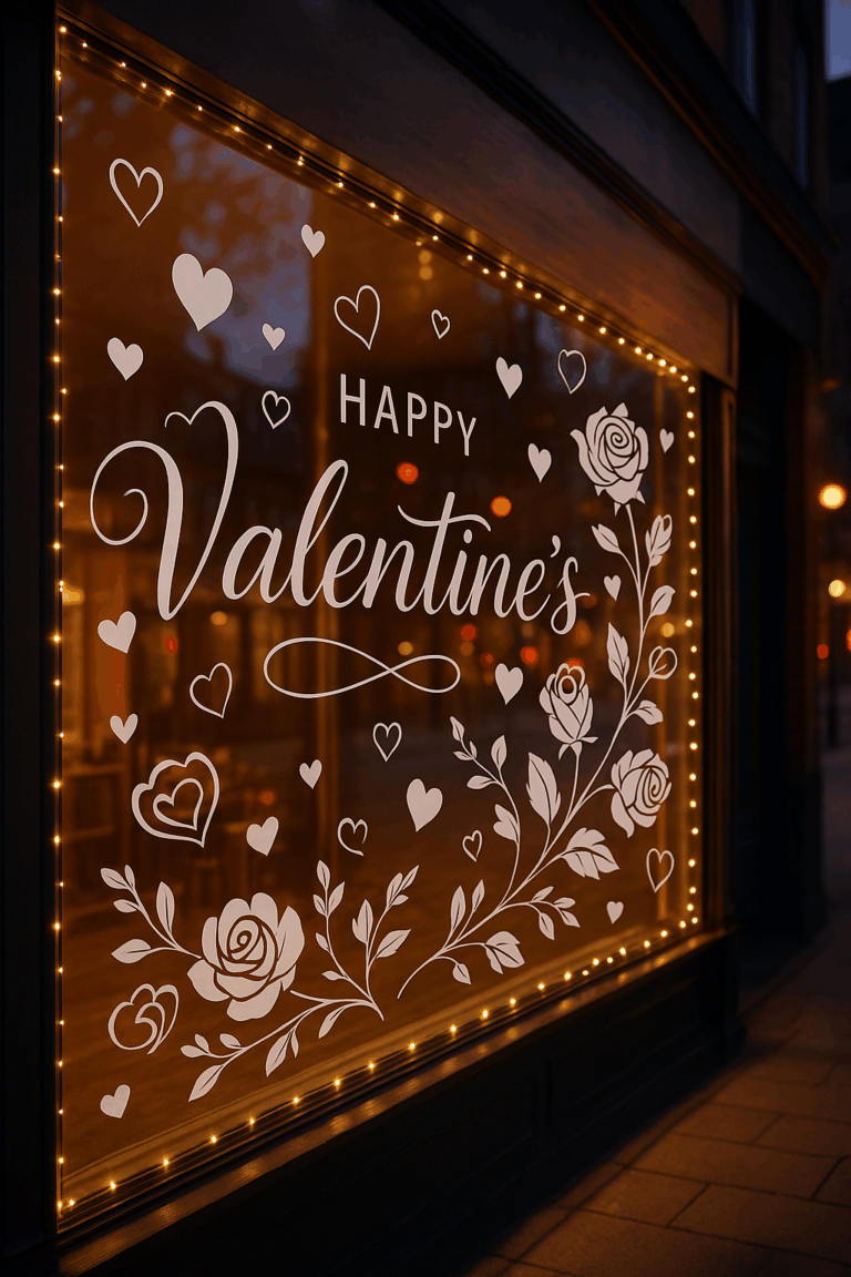 Vetrofanie San Valentino per la tua vetrina : grafica su misura che trasmettono emozioni romantiche